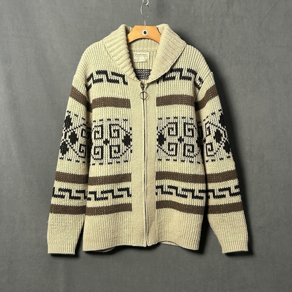 Vtg 70s Pendleton Westerley The Dude Sweater Talon Zipper Big Lebowski Men Large